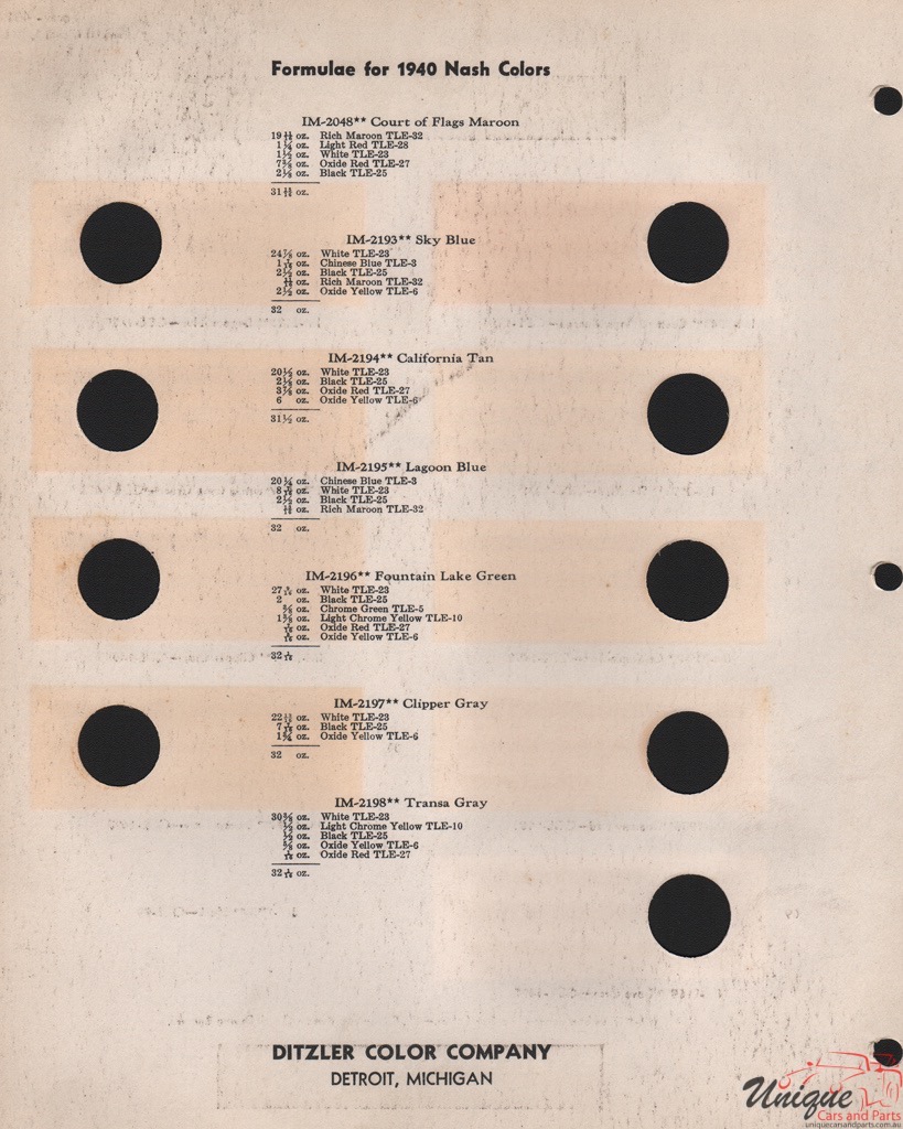 1940 Nash Paint Charts PPG 2